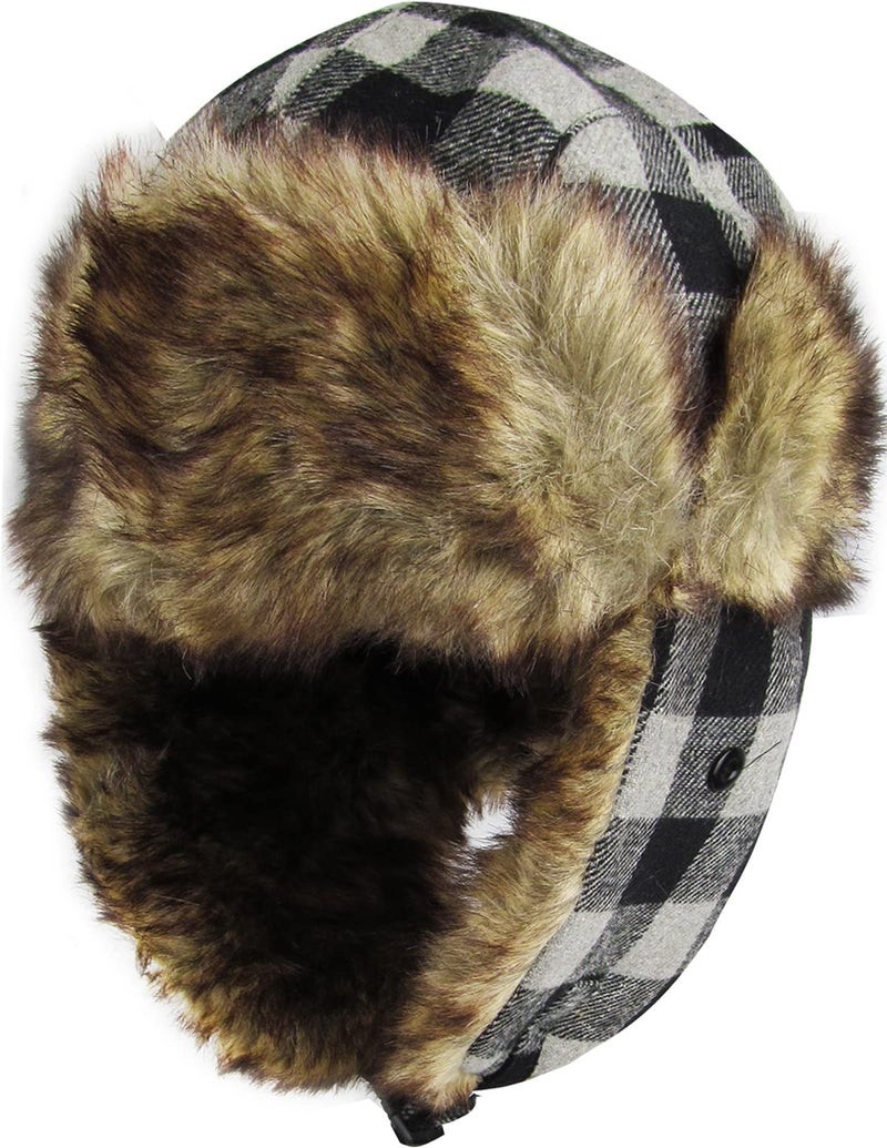 KBETHOS KBW-604 BLK-Gry Lumberjack Plaid Aviator Trapper Hat Trooper Ear Flaps Ushanka Eskimo Cold - Image 1